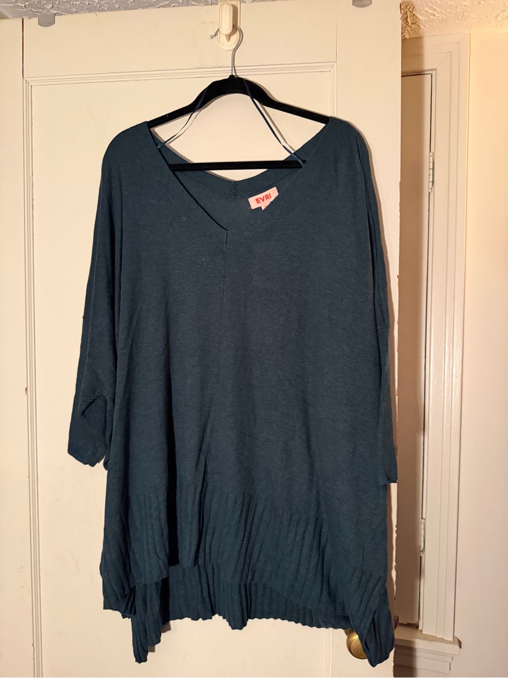EVRI Deep Teal V-Neck Oversized Knit Tunic
